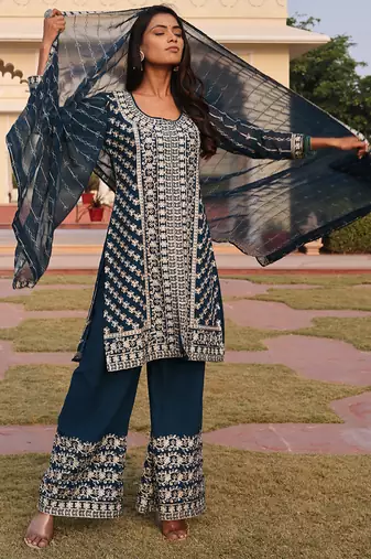 rama georgette thread embroidery chain stitch salwar suit