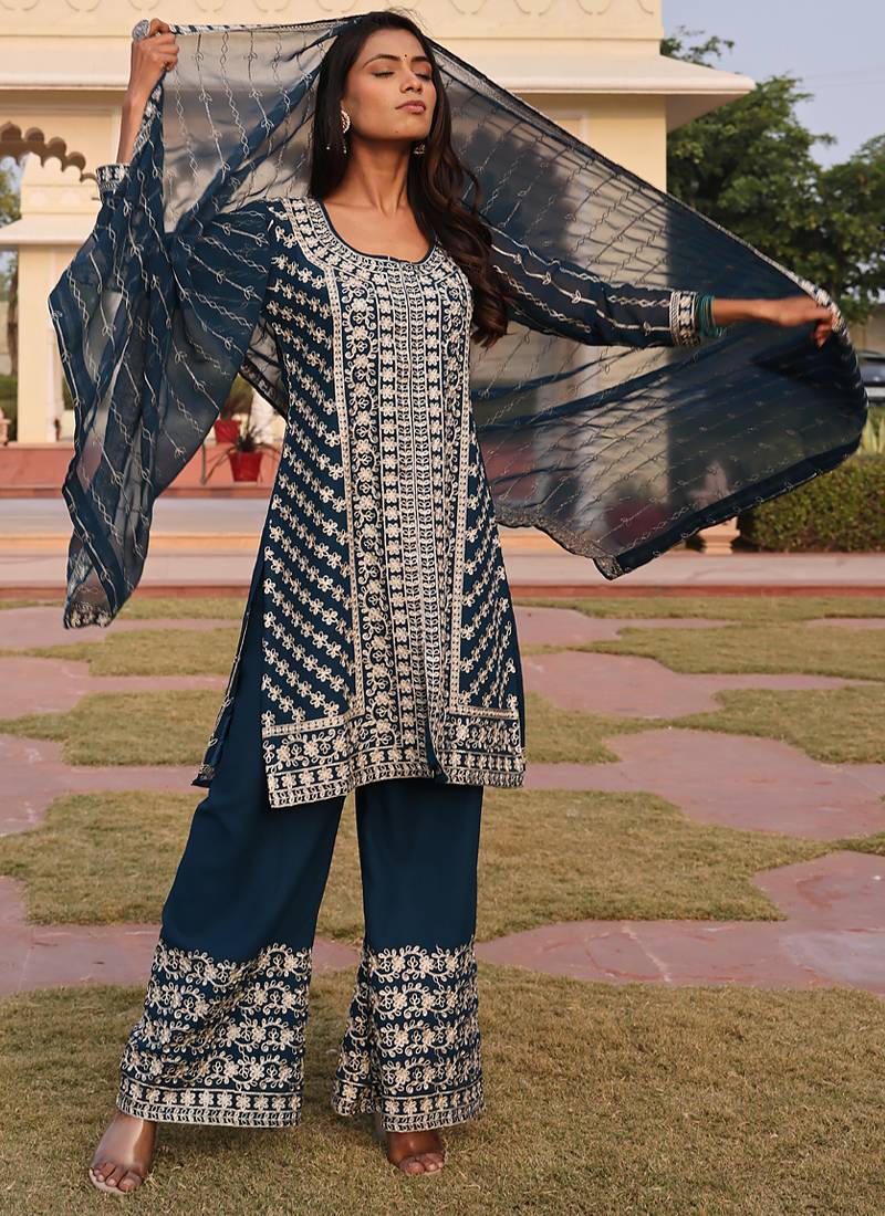 rama georgette thread embroidery chain stitch designer salwar suit