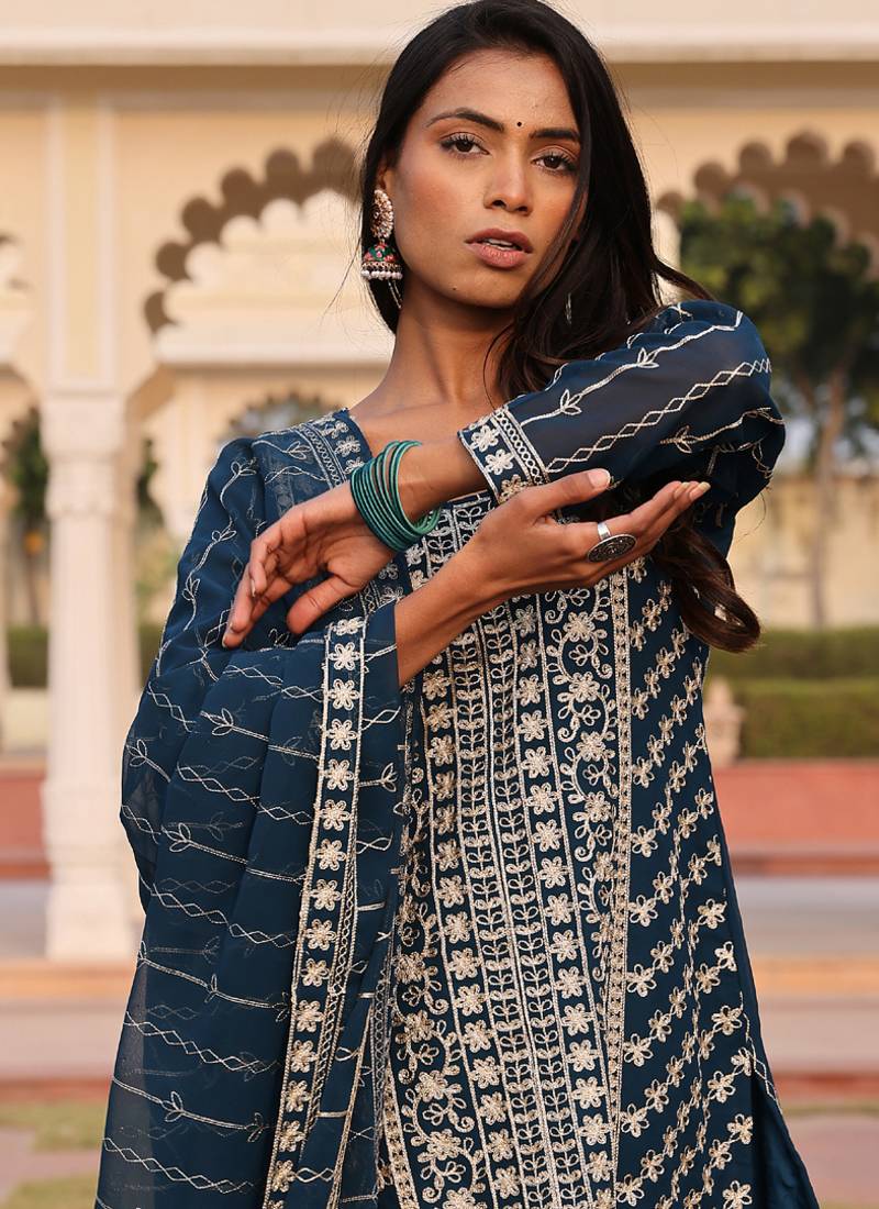 rama georgette thread embroidery chain stitch designer salwar suit