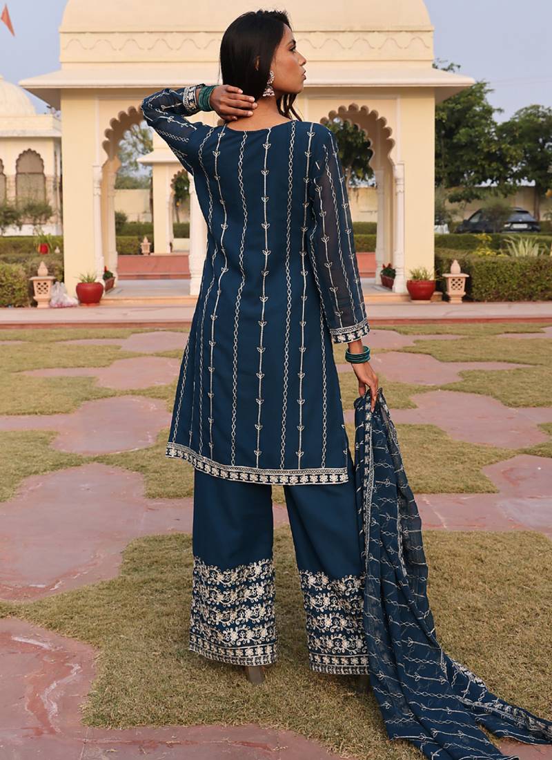 rama georgette thread embroidery chain stitch designer salwar suit