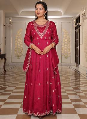 pink soft silk thread & sequin kurta sharara set 1