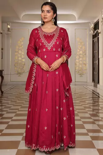 pink soft silk thread & sequin designer kurta sharara set