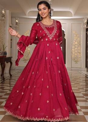 pink soft silk thread & sequin kurta sharara set 2