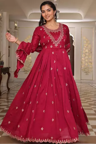 pink soft silk thread & sequin kurta sharara set