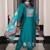 teal blue viscose simmer thread embroidered salwar suit with printed dupatta