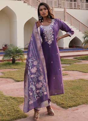 lavender simmer silk thread embroidered salwar suit with decorative dupatta 1