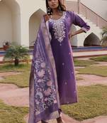 lavender simmer silk thread embroidered salwar suit with decorative dupatta