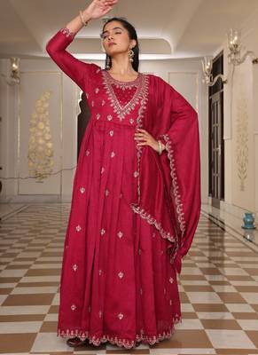 pink soft silk thread & sequin kurta sharara set 3