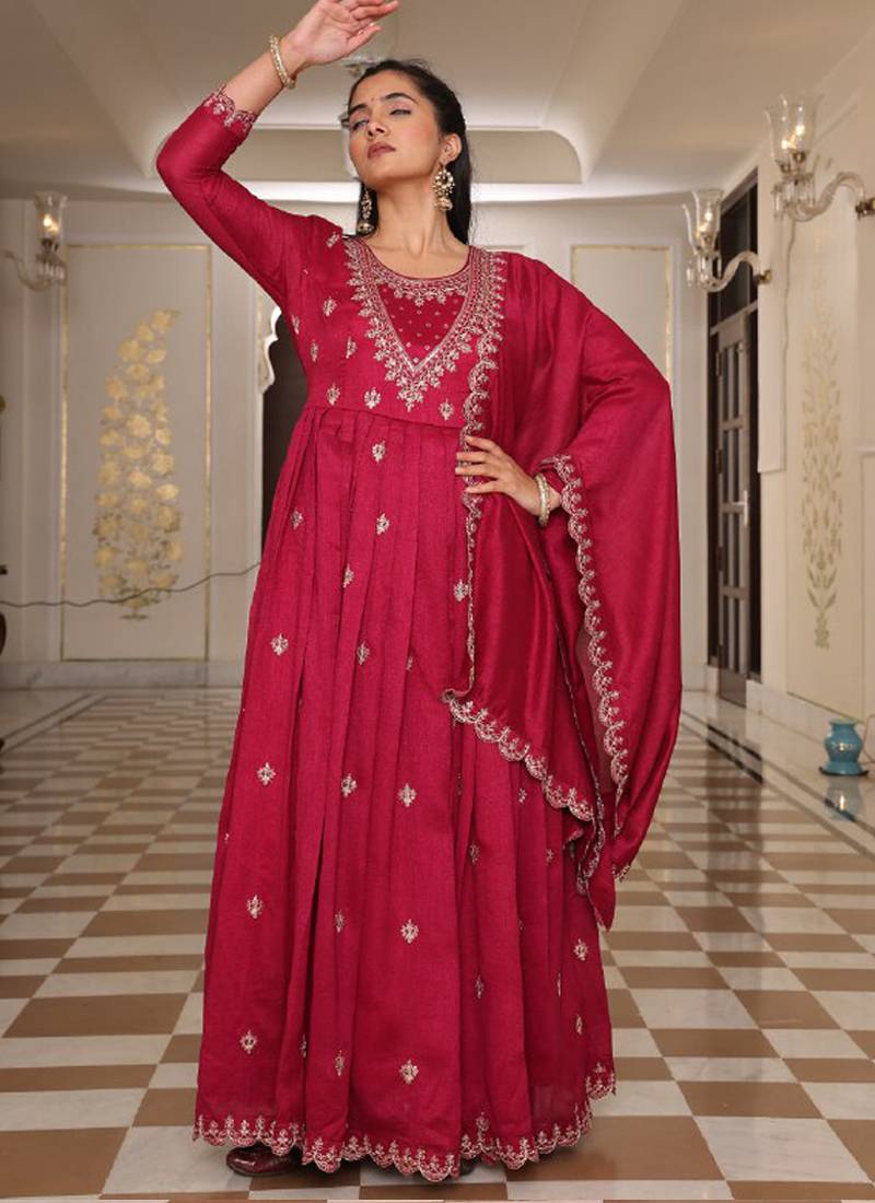 pink soft silk thread & sequin designer kurta sharara set