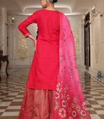 pink cotton silk sequin embroidered lehenga style salwar suit with dupatta