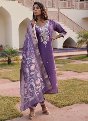 lavender simmer silk thread embroidered salwar suit with decorative dupatta 2
