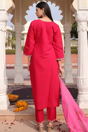 soft pink cotton silk thread & sequin embroidered salwar suit with printed dupatta