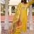 golden yellow cotton silk thread & sequin embroidered salwar suit with floral dupatta