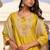 golden yellow cotton silk thread & sequin embroidered salwar suit with floral dupatta