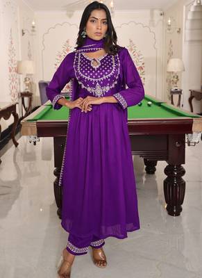 purple soft silk thread & sequin salwar suit with embroidered dupatta 1
