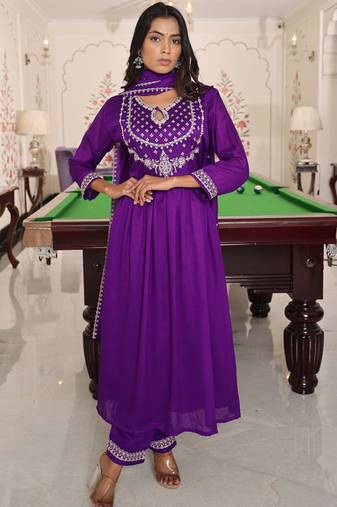 purple soft silk thread & sequin designer salwar suit with embroidered dupatta