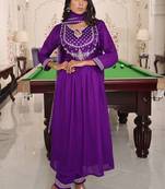 purple soft silk thread & sequin designer salwar suit with embroidered dupatta