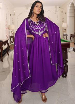purple soft silk thread & sequin salwar suit with embroidered dupatta 3