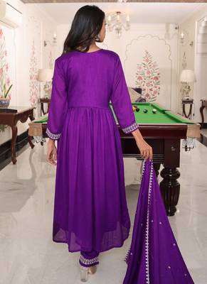 purple soft silk thread & sequin salwar suit with embroidered dupatta 4