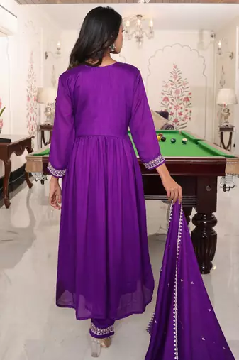 purple soft silk thread & sequin salwar suit with embroidered dupatta