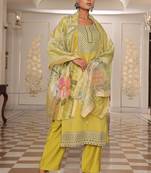 golden yellow cotton silk sequin embroidered salwar suit with decorative dupatta