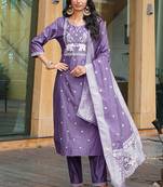 lavender art silk embroidered kurta set