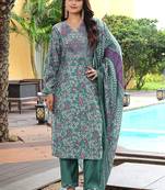 teal green printed kurta set with dupatta