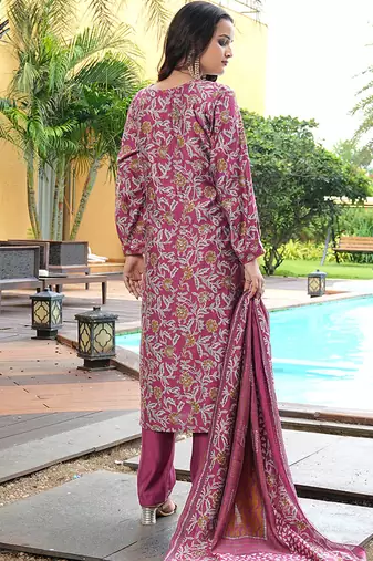 maroon printed kurta set with dupatta