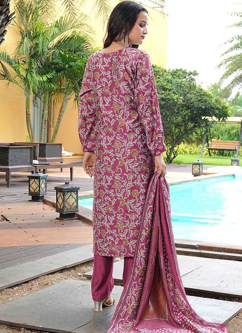 maroon printed kurta set with dupatta