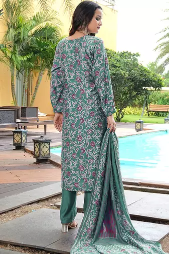 teal green printed kurta set with dupatta