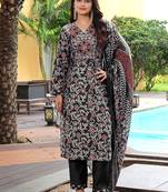 black printed kurta set with dupatta