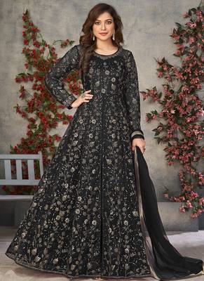 black embroidered anarkali gown with dupatta 1