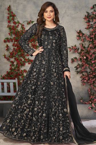 black embroidered anarkali gown with dupatta