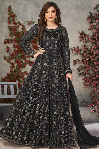 black embroidered anarkali gown with dupatta