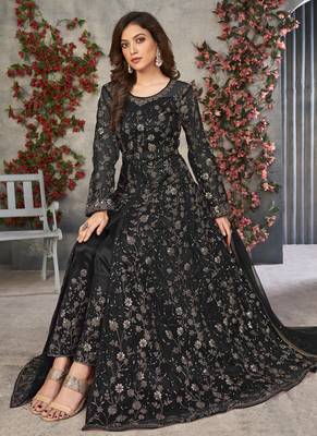 black embroidered anarkali gown with dupatta 2