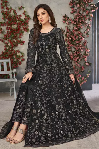 black embroidered anarkali gown with dupatta
