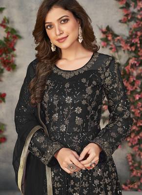 black embroidered anarkali gown with dupatta 3