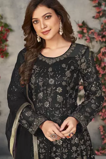 black embroidered anarkali gown with dupatta