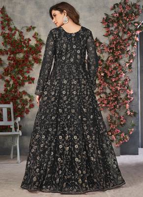 black embroidered anarkali gown with dupatta 4