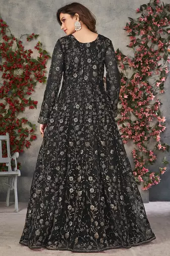 black embroidered anarkali gown with dupatta
