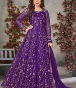 violet embroidered anarkali gown with dupatta