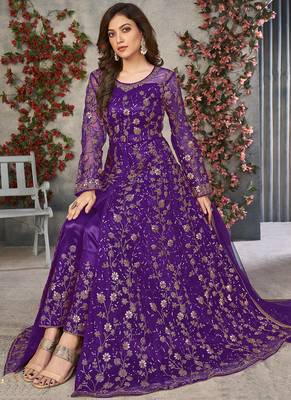violet embroidered anarkali gown with dupatta 2
