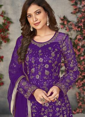 violet embroidered anarkali gown with dupatta 3