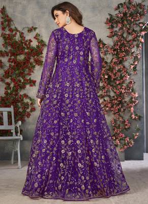 violet embroidered anarkali gown with dupatta 4