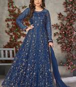 blue embroidered anarkali gown with dupatta