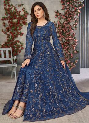 blue embroidered anarkali gown with dupatta 2