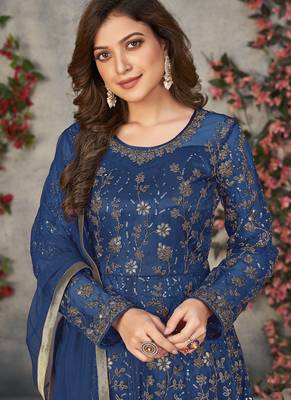 blue embroidered anarkali gown with dupatta 3