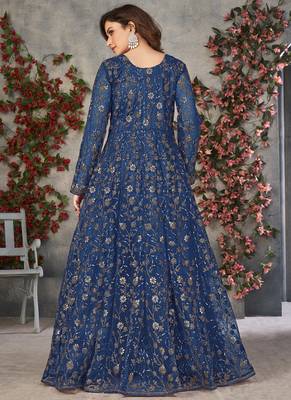 blue embroidered anarkali gown with dupatta 4