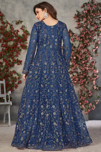 blue embroidered anarkali gown with dupatta