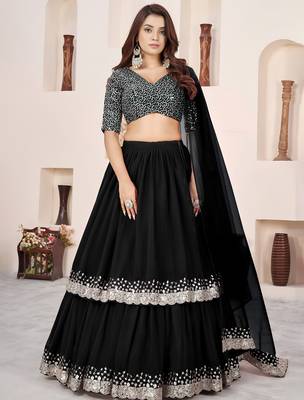 black sequins georgette wedding lehenga choli 1